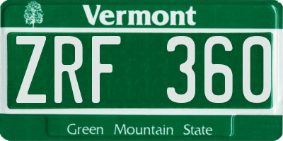 VT license plate ZRF360