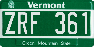 VT license plate ZRF361