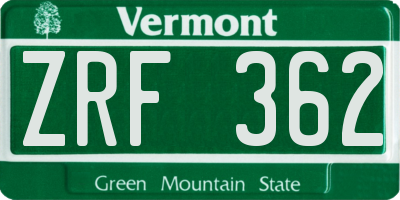 VT license plate ZRF362