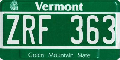 VT license plate ZRF363