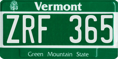 VT license plate ZRF365