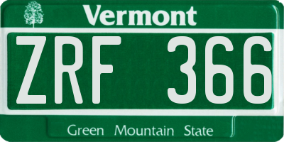 VT license plate ZRF366