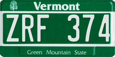 VT license plate ZRF374