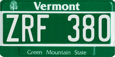 VT license plate ZRF380