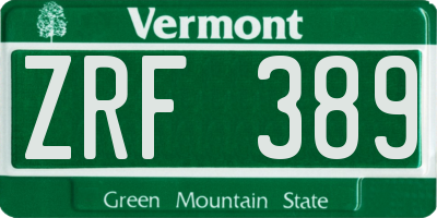 VT license plate ZRF389