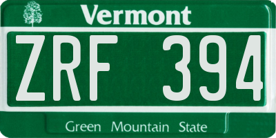 VT license plate ZRF394
