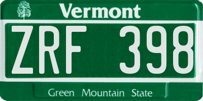 VT license plate ZRF398