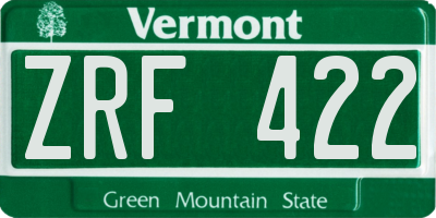 VT license plate ZRF422
