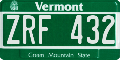 VT license plate ZRF432
