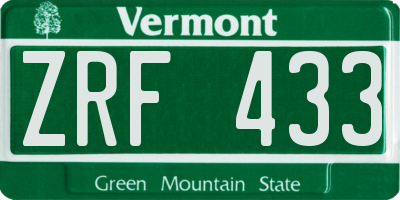 VT license plate ZRF433