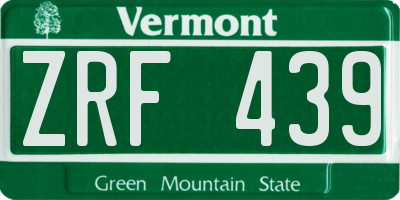 VT license plate ZRF439