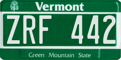 VT license plate ZRF442