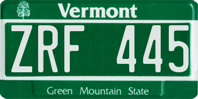 VT license plate ZRF445