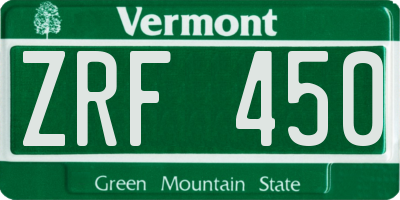 VT license plate ZRF450