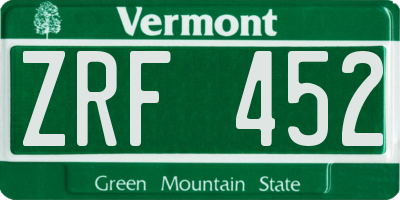 VT license plate ZRF452