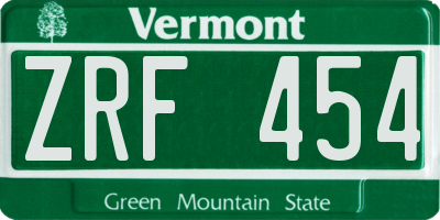VT license plate ZRF454