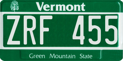 VT license plate ZRF455