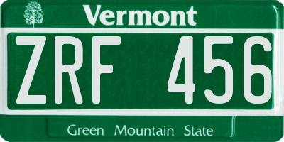 VT license plate ZRF456