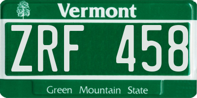 VT license plate ZRF458
