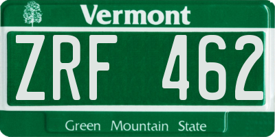 VT license plate ZRF462