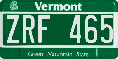 VT license plate ZRF465