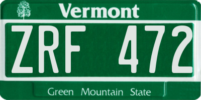 VT license plate ZRF472