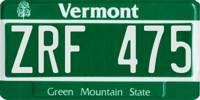 VT license plate ZRF475