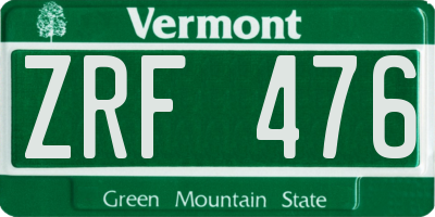 VT license plate ZRF476