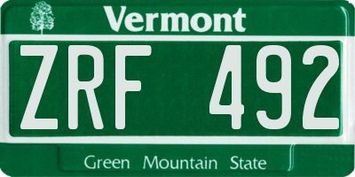 VT license plate ZRF492
