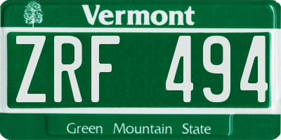 VT license plate ZRF494