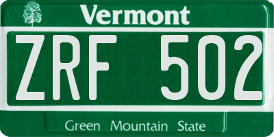 VT license plate ZRF502
