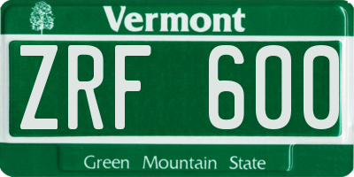 VT license plate ZRF600