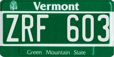VT license plate ZRF603