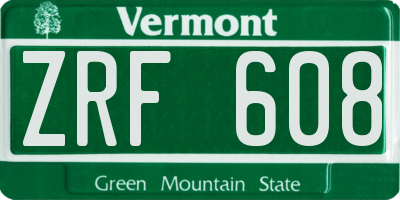 VT license plate ZRF608