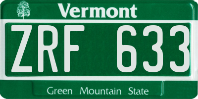 VT license plate ZRF633
