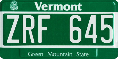 VT license plate ZRF645