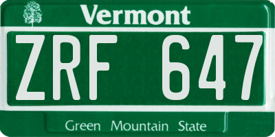 VT license plate ZRF647