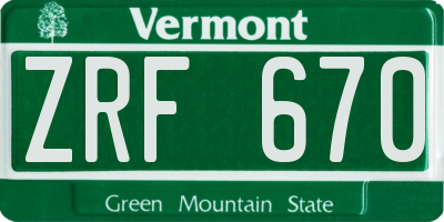 VT license plate ZRF670