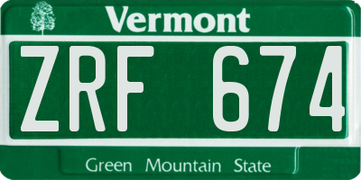 VT license plate ZRF674