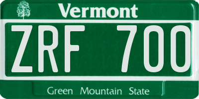 VT license plate ZRF700