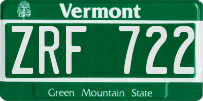 VT license plate ZRF722