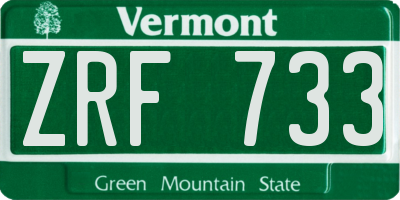 VT license plate ZRF733