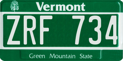 VT license plate ZRF734