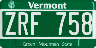 VT license plate ZRF758
