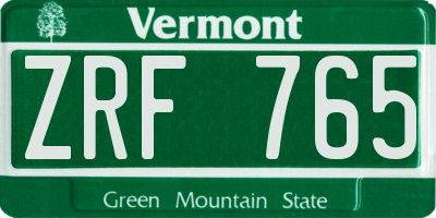 VT license plate ZRF765