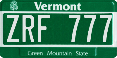 VT license plate ZRF777
