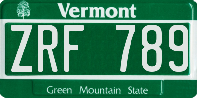VT license plate ZRF789