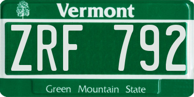 VT license plate ZRF792