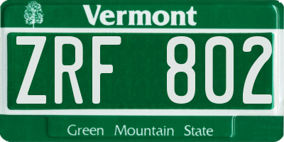 VT license plate ZRF802