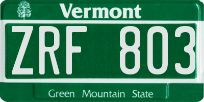 VT license plate ZRF803